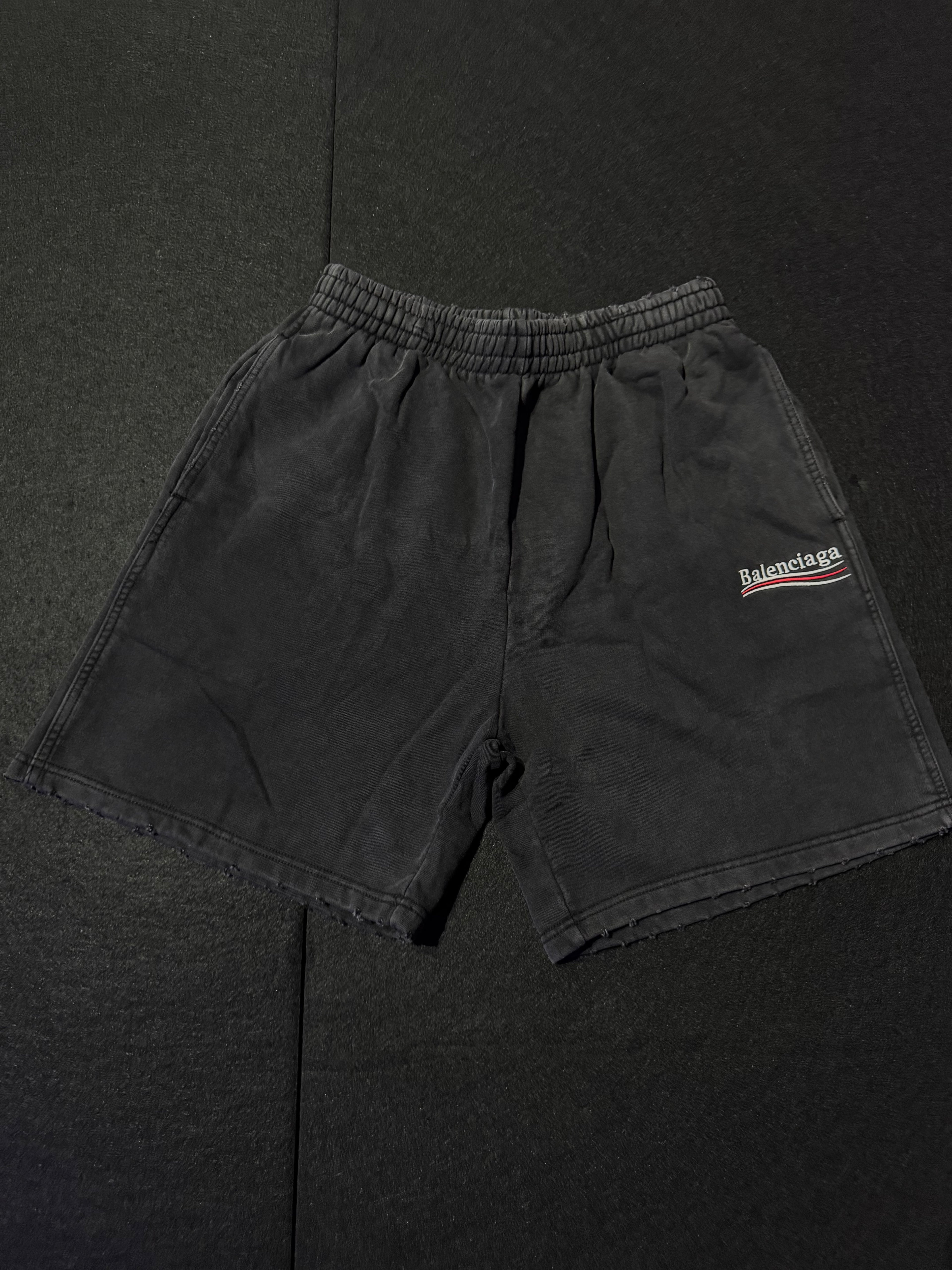 SHORTS BALENCIAGA LOGO EMBROIDERED DISTRESSED BLACK