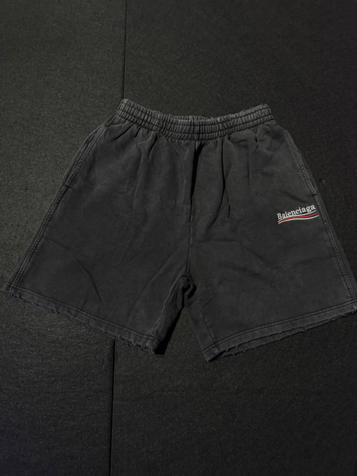 SHORTS BALENCIAGA LOGO EMBROIDERED DISTRESSED BLACK