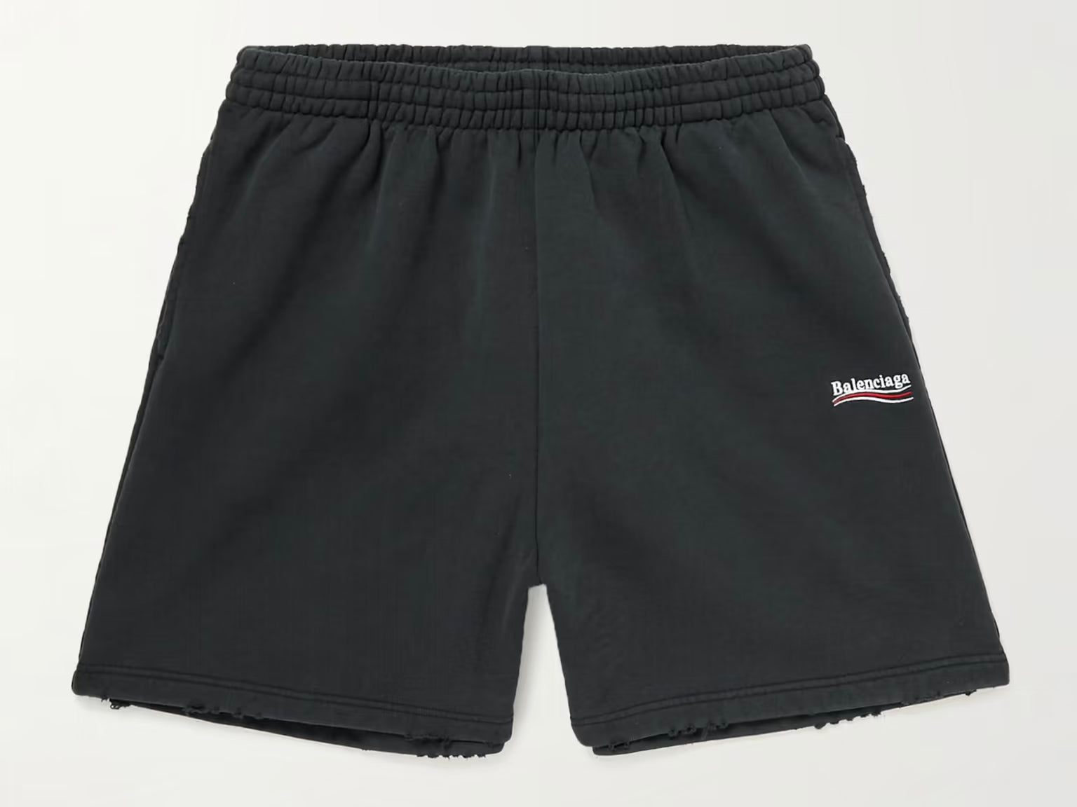 SHORTS BALENCIAGA LOGO EMBROIDERED DISTRESSED BLACK