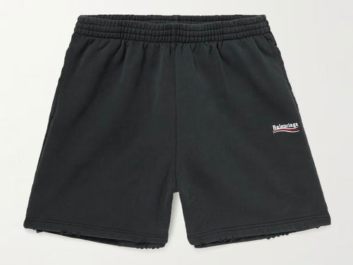 SHORTS BALENCIAGA LOGO EMBROIDERED DISTRESSED BLACK